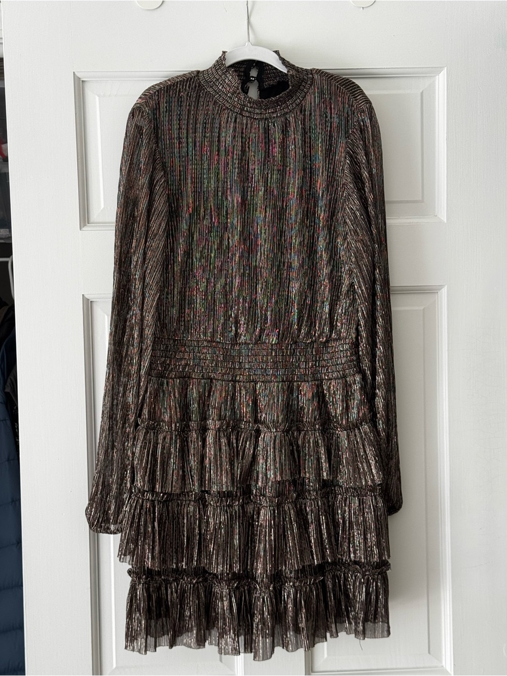 Girl’s Metallic Brown Long Sleeve Tiered Mini Party Dress